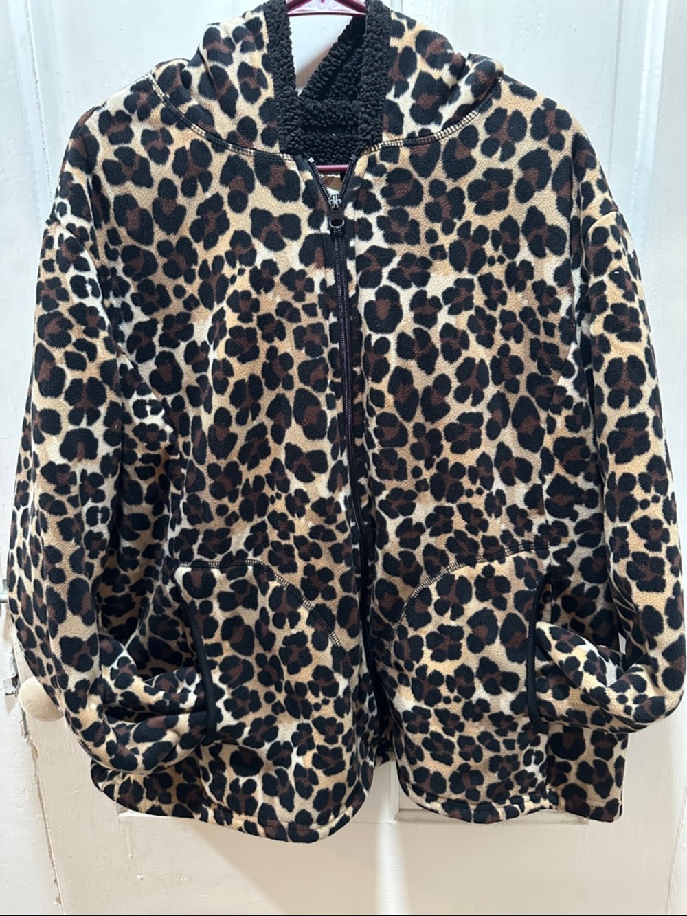 Faded Glory Leopard Print Teddy Jacket in Tan and Black